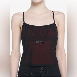 Social Collision Red & Black Mesh Cami